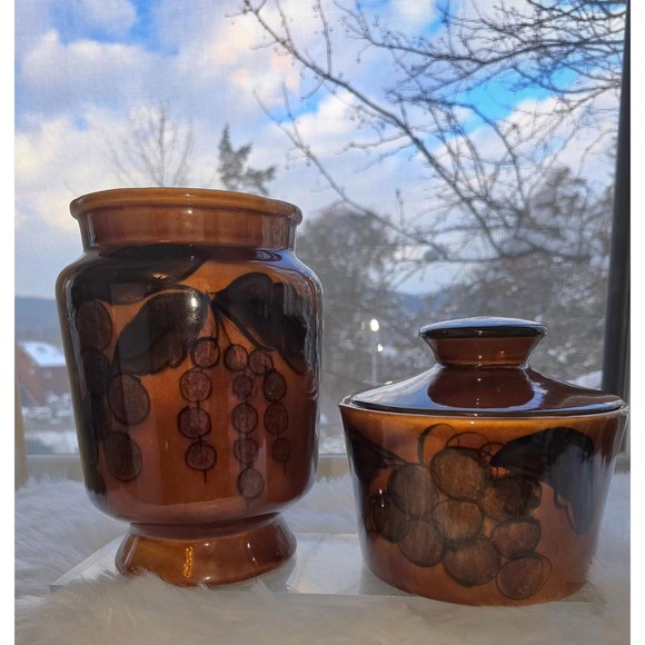 Vintage Los Angeles Potteries Grape Canister Set - Numbers 36 & 37 - 2pc